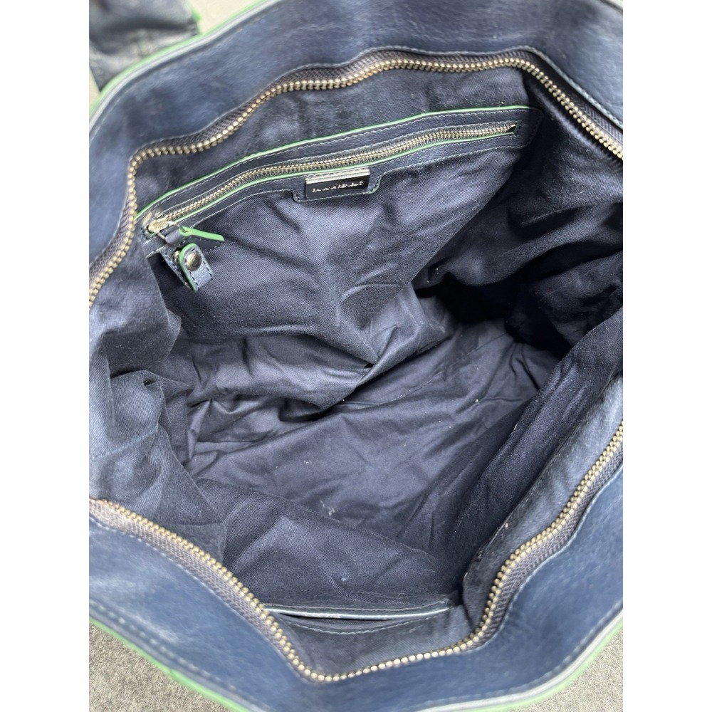 Banana Republic Leather Tote Bag Blue With Green Trim - Picture 7 of 9